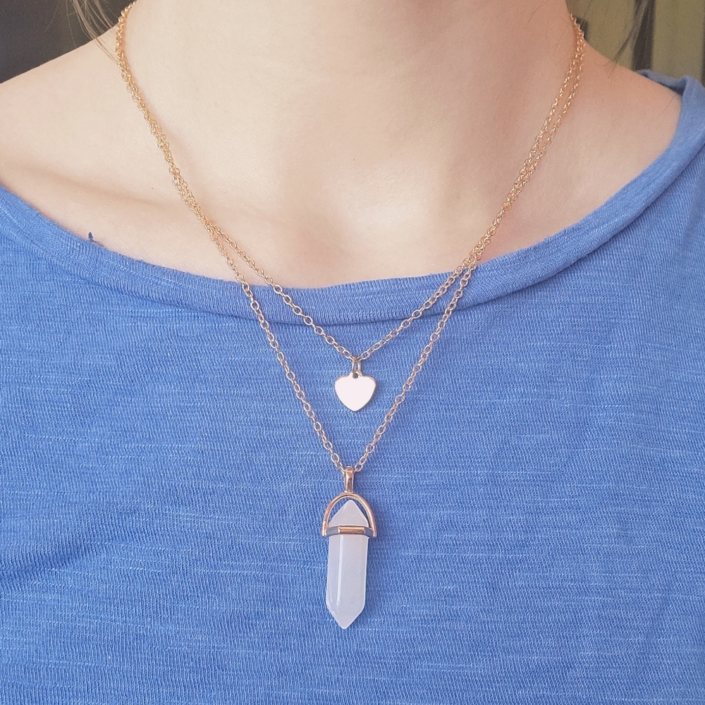 2 for $18❤️‍🔥 Gold Layered Necklace Heart White Crystal Stone Pendant